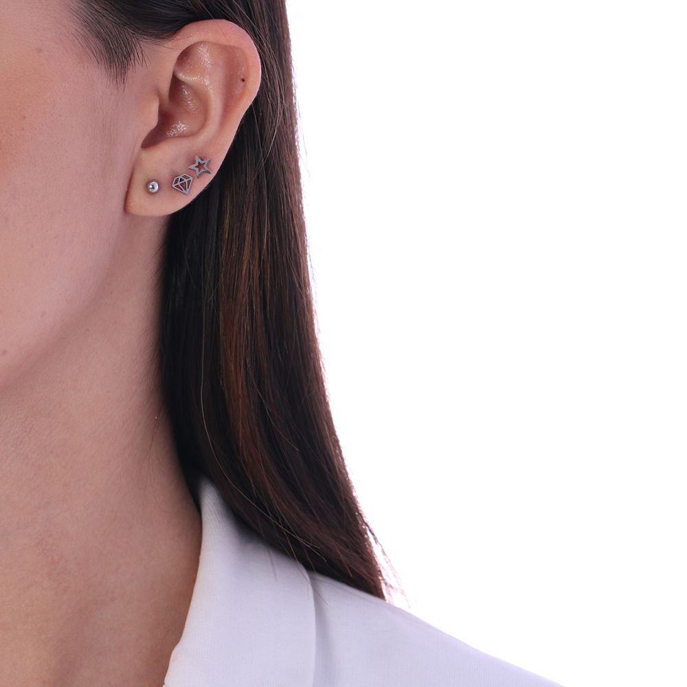 Trio-Bra-354 (Aço Inox) Trio De Diamante, Estrela E Bolinha