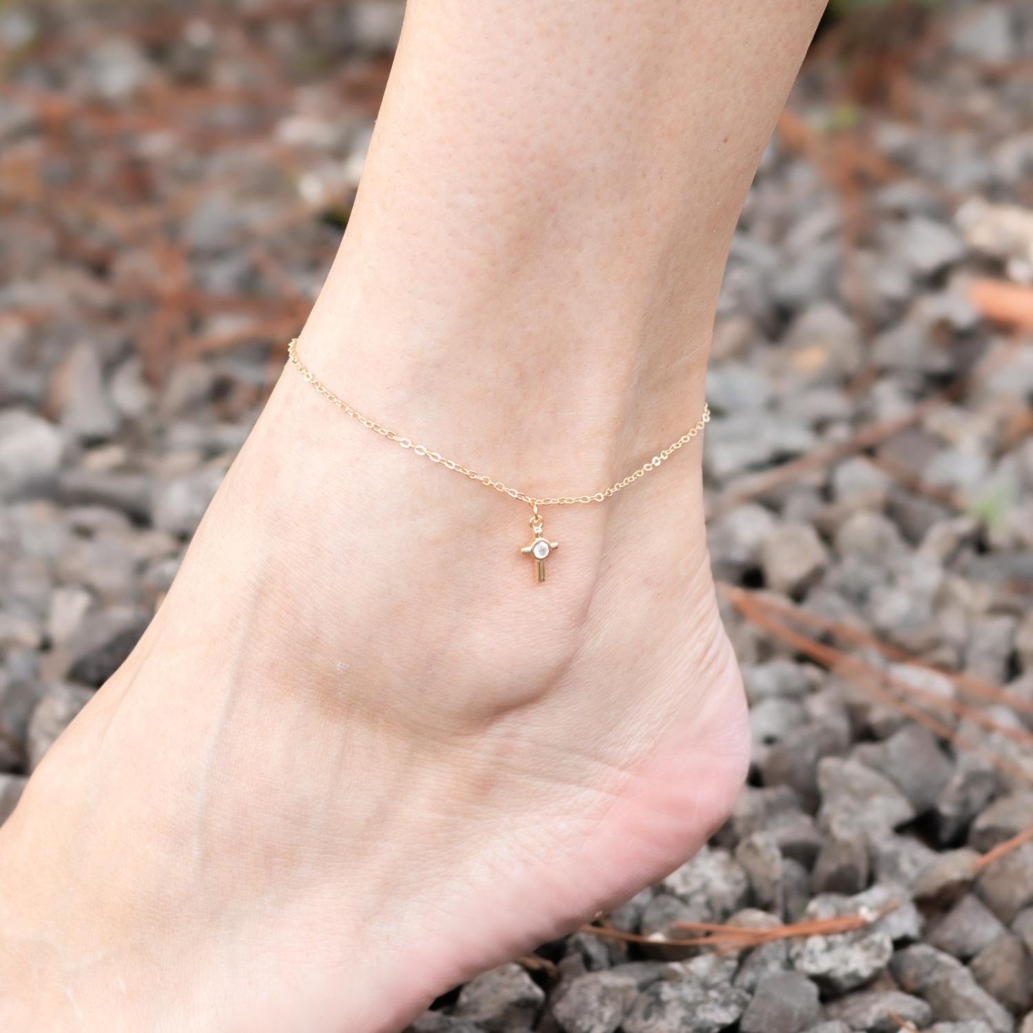 Tor-1121-Fo Tornozeleira Com Pingente De Cruz Cristal.